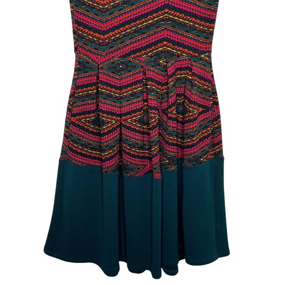 LuLaRoe Amelia XS Fit & Flare Dress Green Pink Geometric Fall Print - Picture 3 of 12